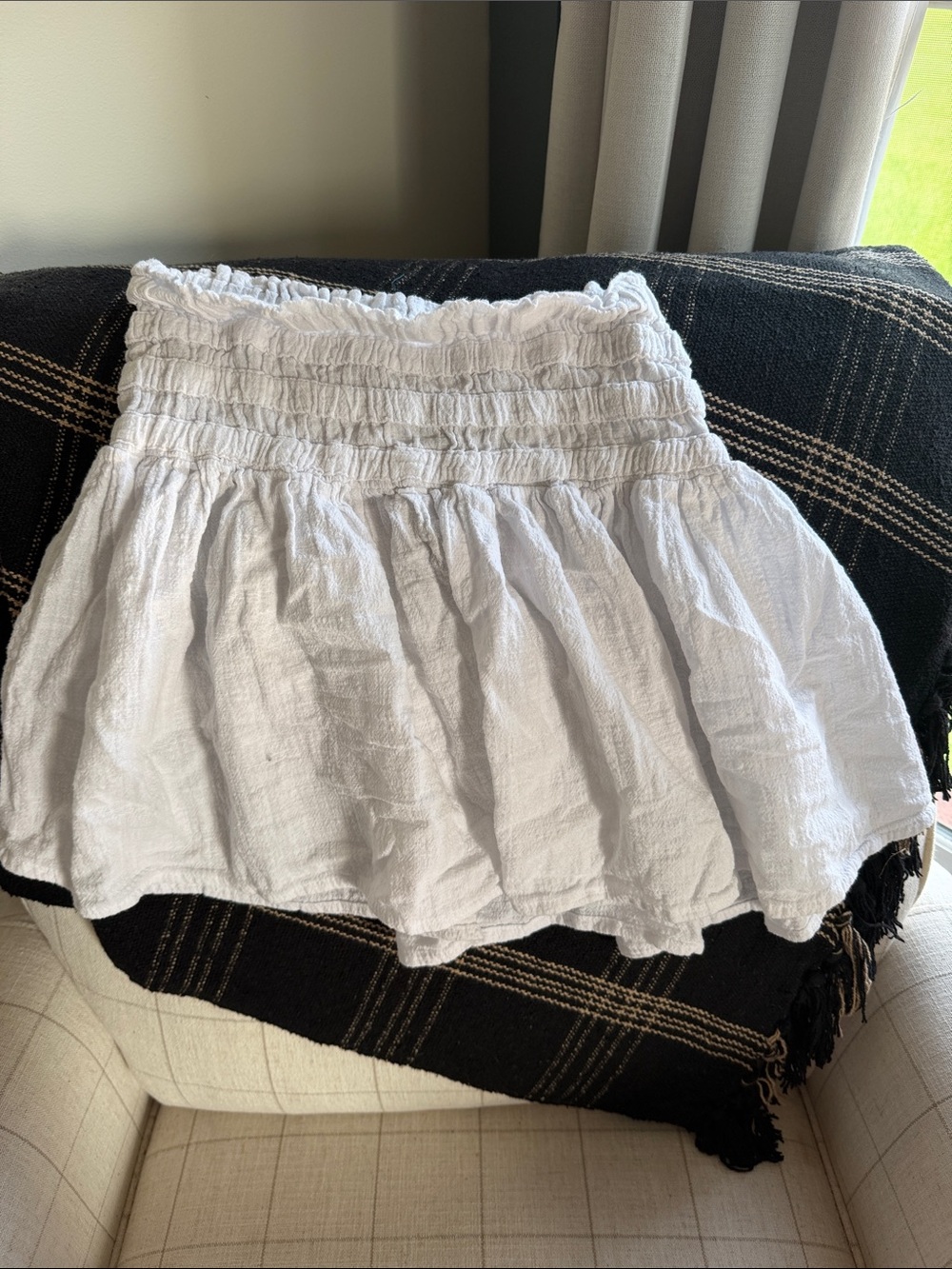 White Smocked Waist Mini Skirt